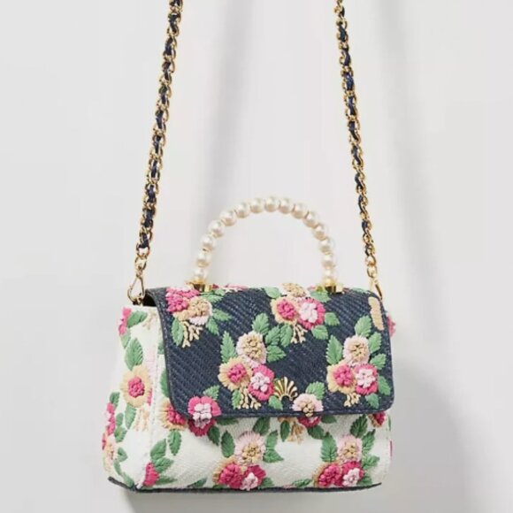 Lele Sadoughi limited edition embroidered floral 14k gold pearls Handbag NWOT